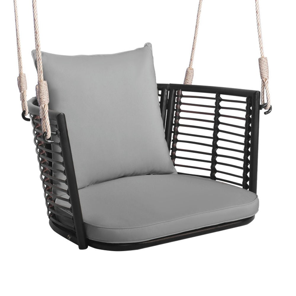 YYAo Porch Swing Chairs,Backyard Porch Swings,Single Person Hanging Seat with Woven Rattan Backrest for Backyard-Gray